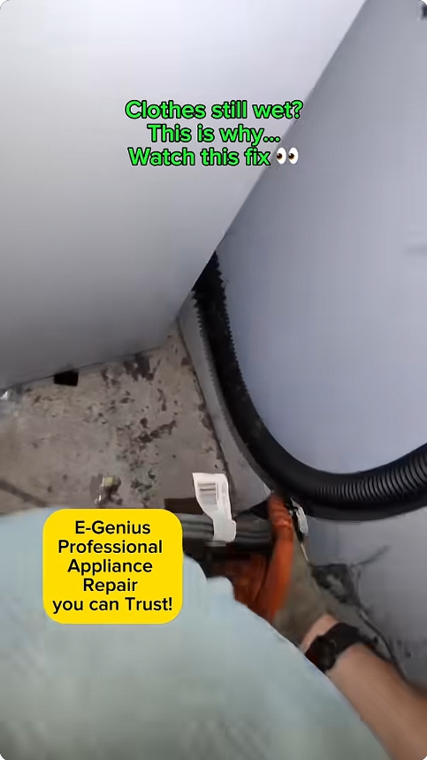 Dryer inspection in an E-genius video about a dryer running without heat